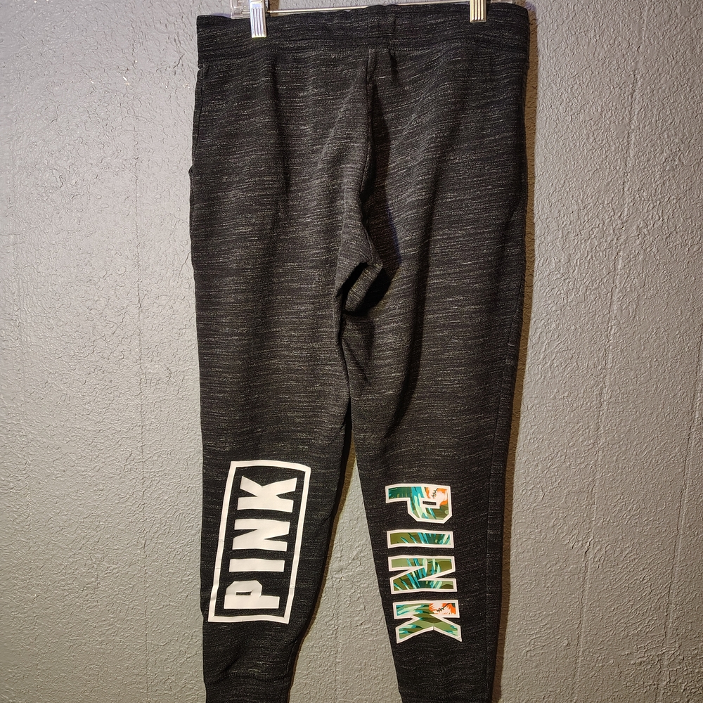PINK Victoria's Secret Black Leggings with Tropical Logo